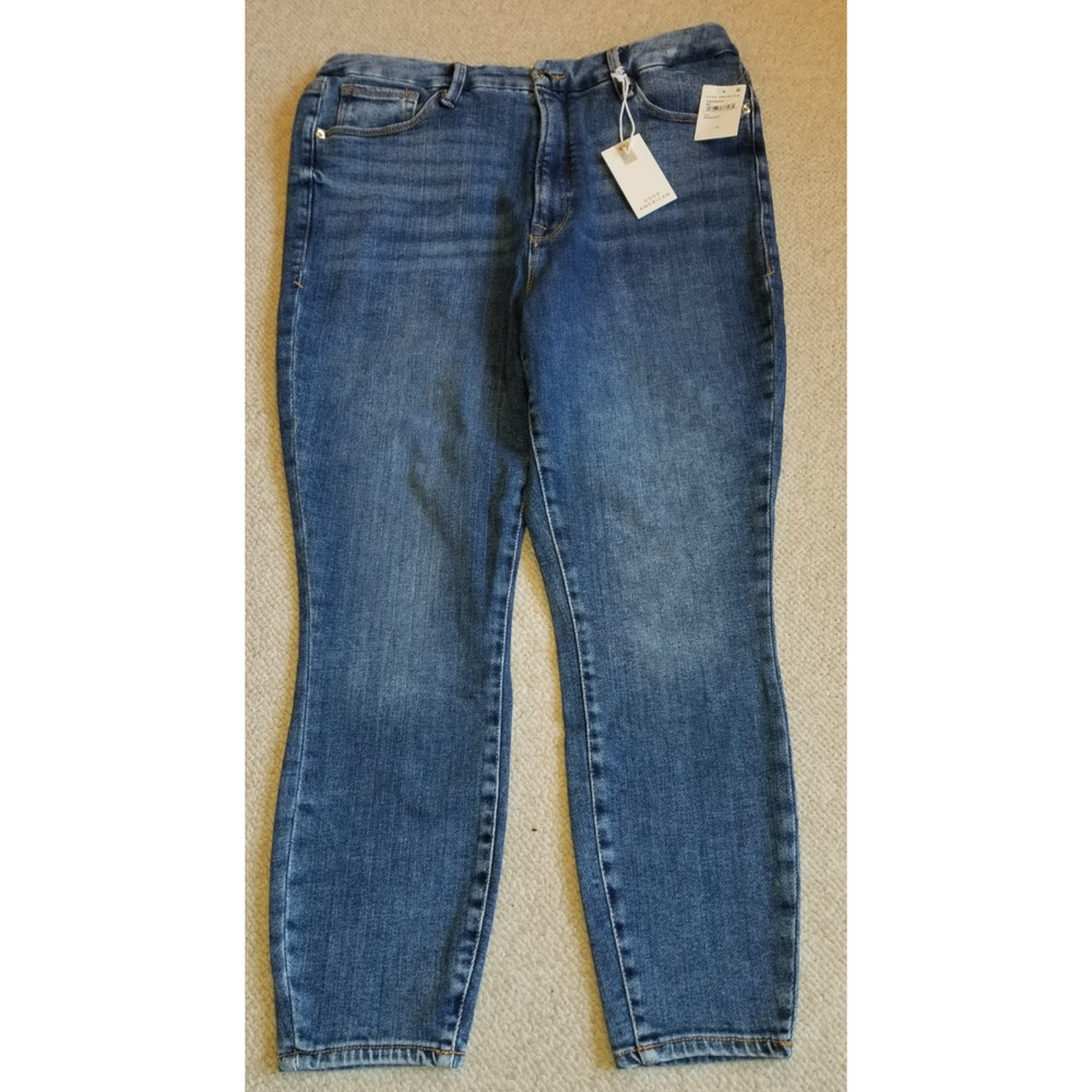 NWT Womens Jeans-GOOD AMERICAN-blue stretch demim 'Good Waist Crop Skinny'-15